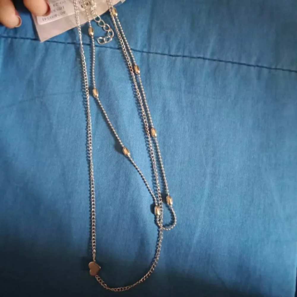 Heart Layered Double Chunky Chain Necklace - Picture 2 of 4